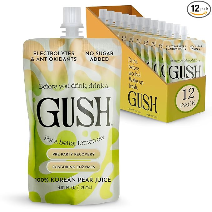 GUSH Pre-Drink Korean Pear Drink - (12 Pack) Pear Hydration Pouch with Enzyme Activation - Preven... | Amazon (US)