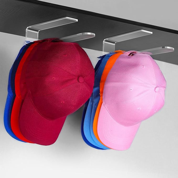 2 Packs Hat Hangers for Wall - Hat Hook Acrylic Baseball Hat Rack Adhesive Baseball Cap Organizer... | Amazon (US)