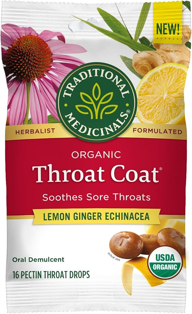 Traditional Medicinals Lozenges, Organic Throat Coat Lemon Ginger Echinacea, Sore Throat Support,... | Amazon (US)