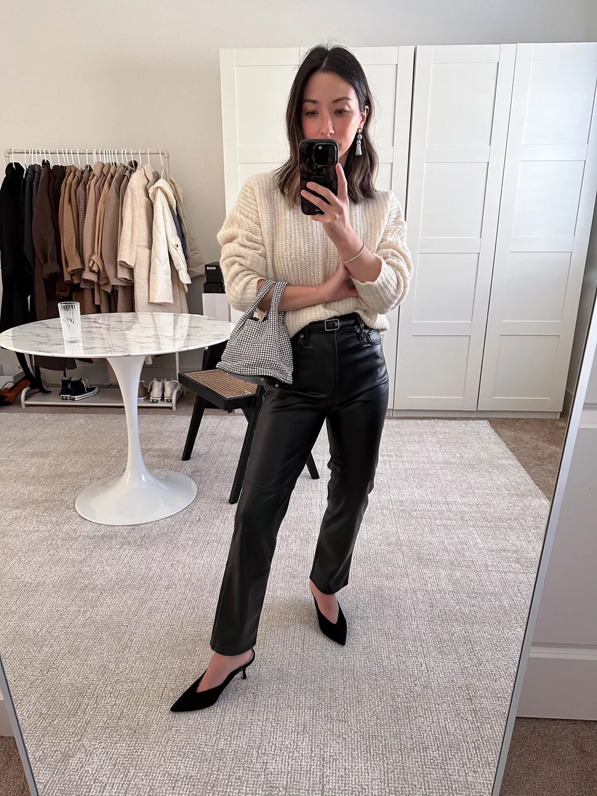 Black Evening Outfit with Petite Leather Pants