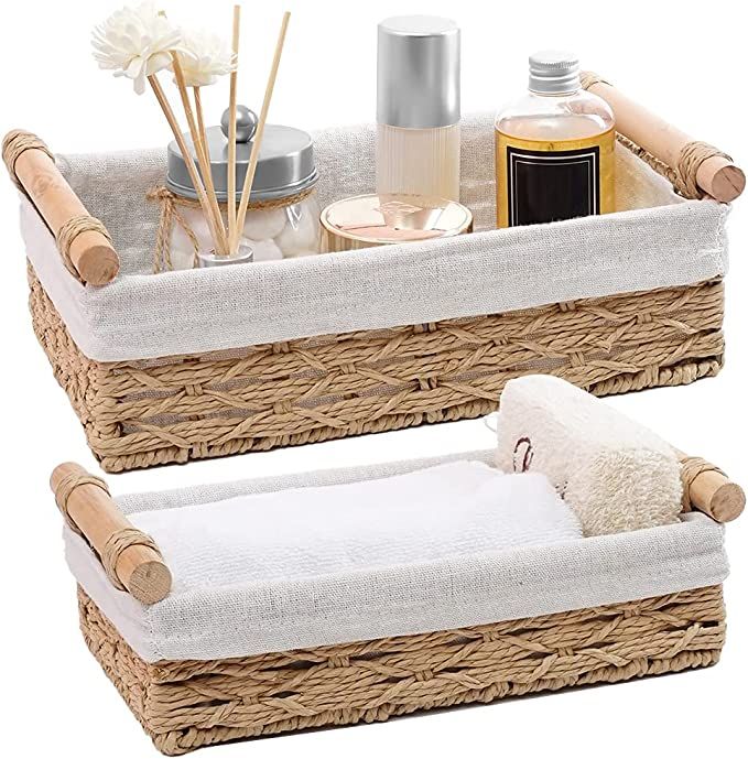 DUOER Round Paper Rope Storage Basket, Wicker Baskets for Organizing with Handle, Decorative Bins... | Amazon (US)