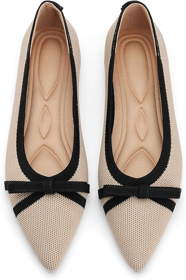 Flats for Women Pointed Toe Knit Foldable Ballet Women's Fat Shoes Dressy Comfortable Slip On Wom... | Amazon (US)