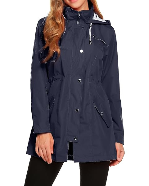 Rain Jacket Women Striped Lined Hooded Lightweight Raincoat Outdoor Waterproof Windbreaker | Amazon (US)