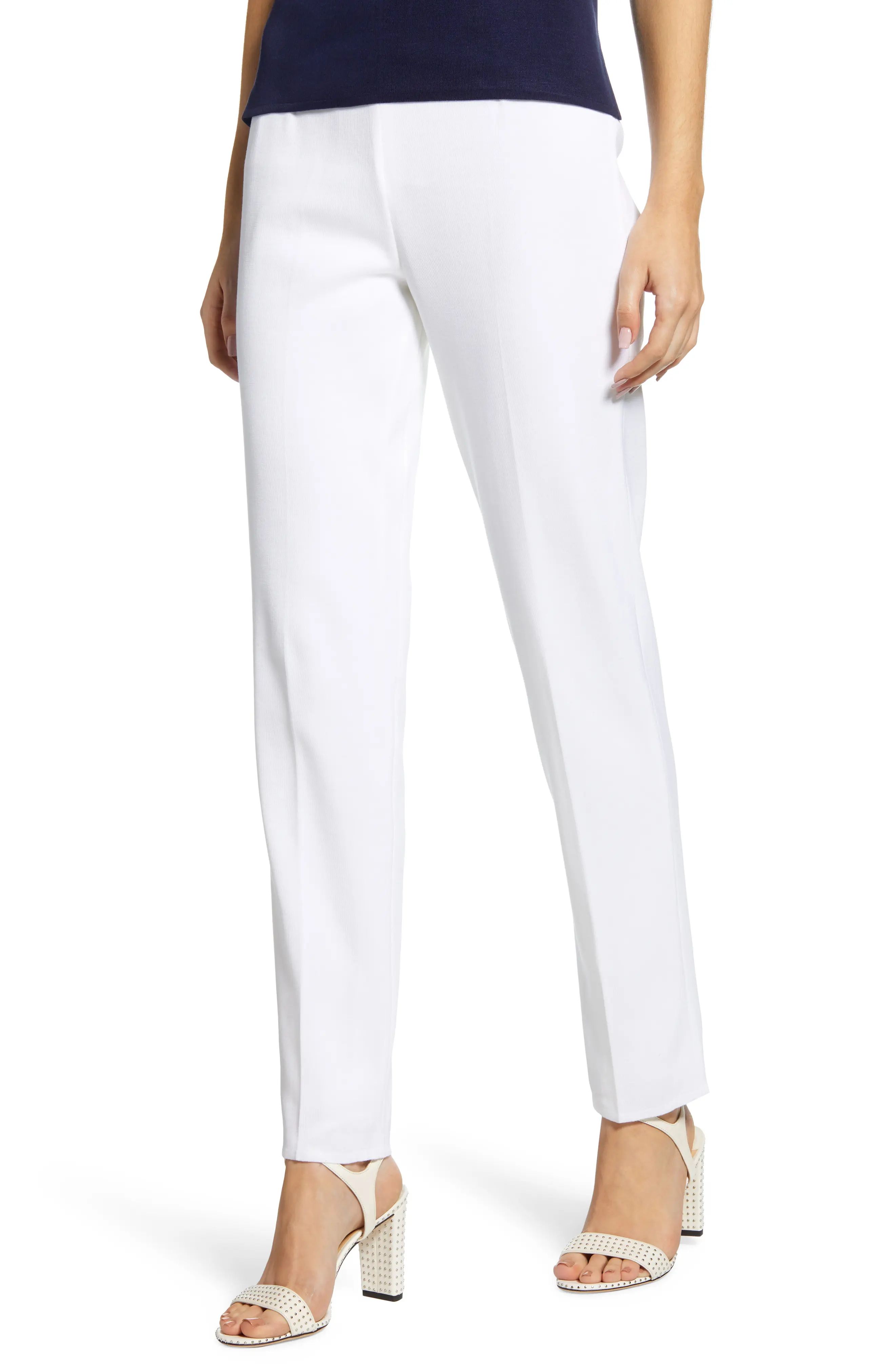 Ming Wang Straight Leg Knit Pants in White at Nordstrom, Size X-Small | Nordstrom