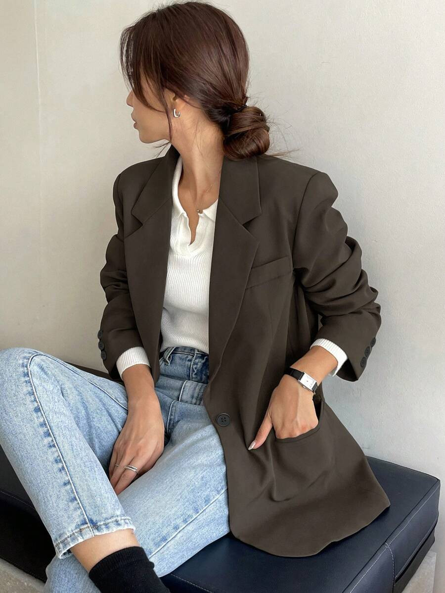 DAZY 1 Pc Casual Business Solid Color Loose Suit Jacket Women Blazers,Fall Clothes,Back To School... | SHEIN