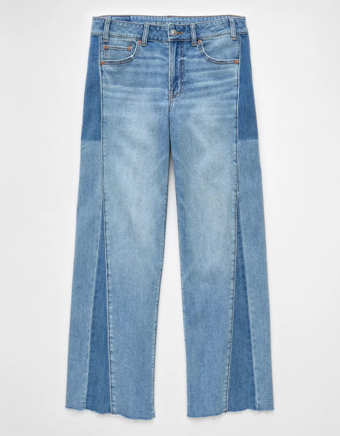 AE Dreamy Drape Stretch Patchwork Low-Rise Baggy Wide-Leg Jean | American Eagle Outfitters (US & CA)