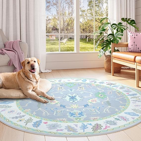 LIVEBOX Non Slip Oushak Rug, Washable 6FT Round Area Rug for Living Room, Turkish Boho Floral Rug... | Amazon (US)