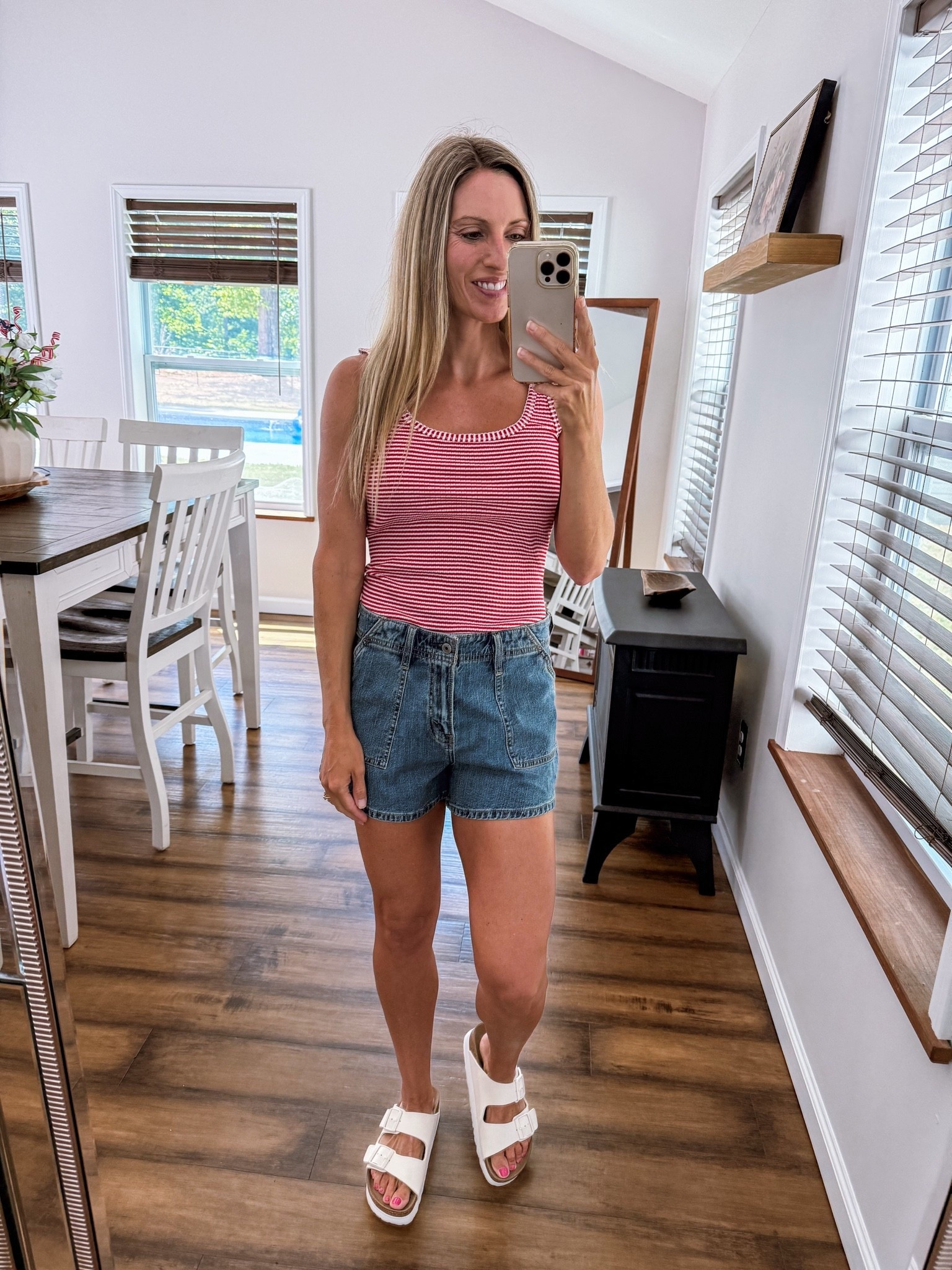 Target tank top Abercrombie shorts, denim shorts , causal summer outfit

#LTKootd #LTKPetite #LTKOver40