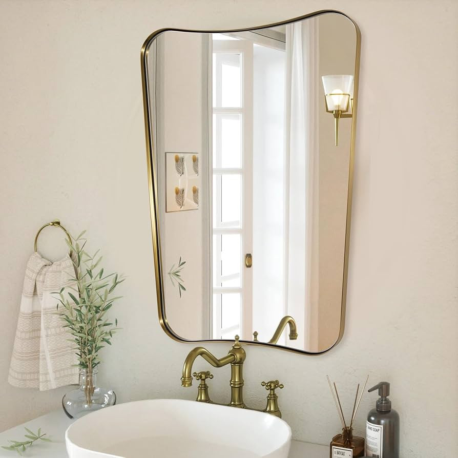 ANDY STAR Gold Mirror, 24x36 Irregular Wall Mirror, Gold Antique Bathroom Vanity Mirror, Scallope... | Amazon (US)