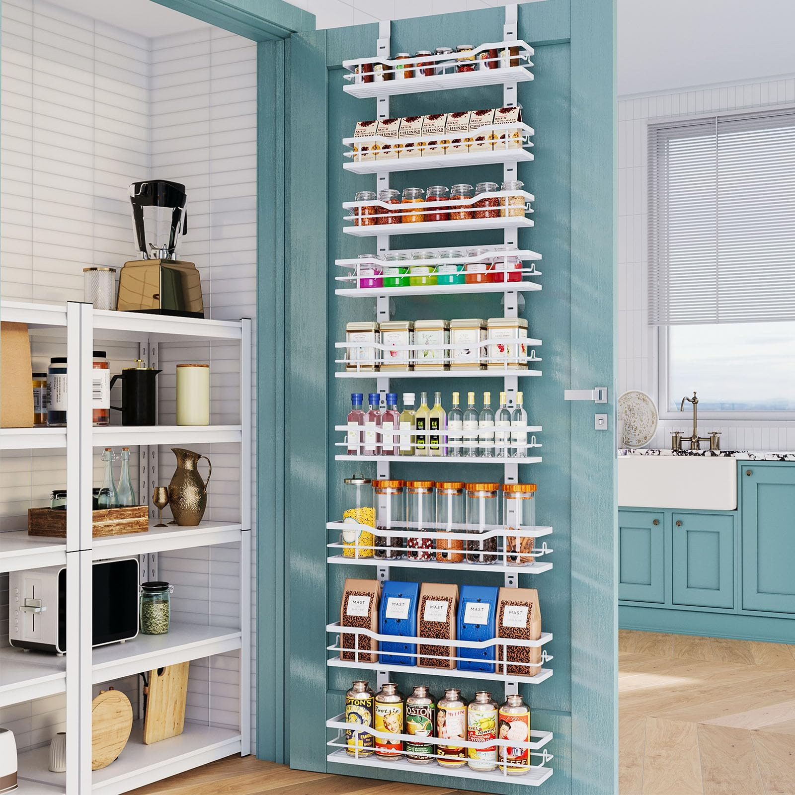 Over The Door Pantry Organizer，9-Tier Over The Door Organizer with Adjustable Basket，Metal Ha... | Amazon (US)