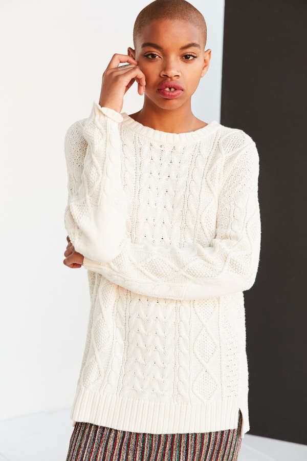 BDG Cable High/Low Crew Neck Sweater | Urban Outfitters US