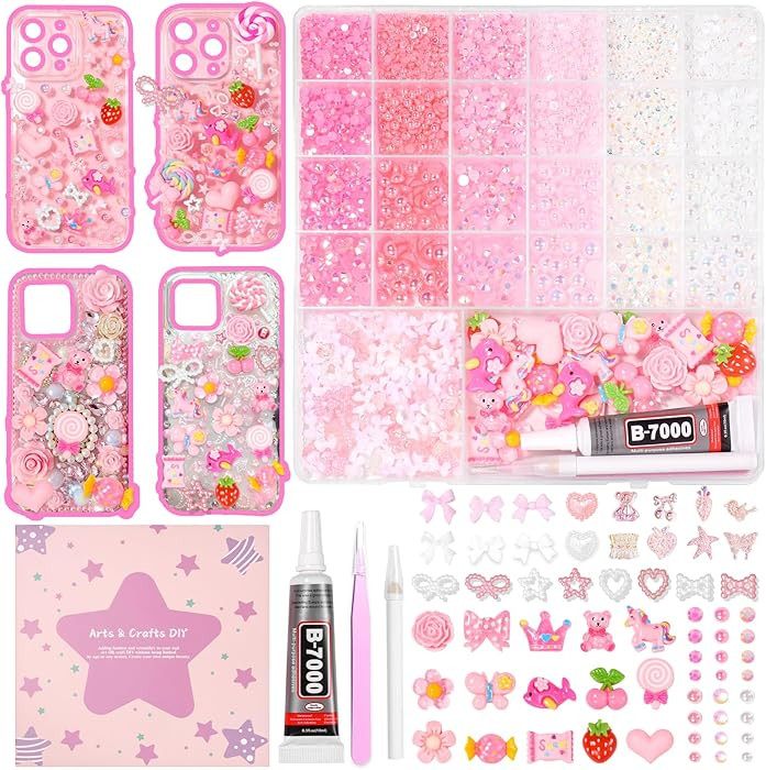 Junk Case Charms Kit, Pink White Pearls Resin Rhinestones Bedazzling Kit, Cute Candy Bear Cartoon... | Amazon (US)