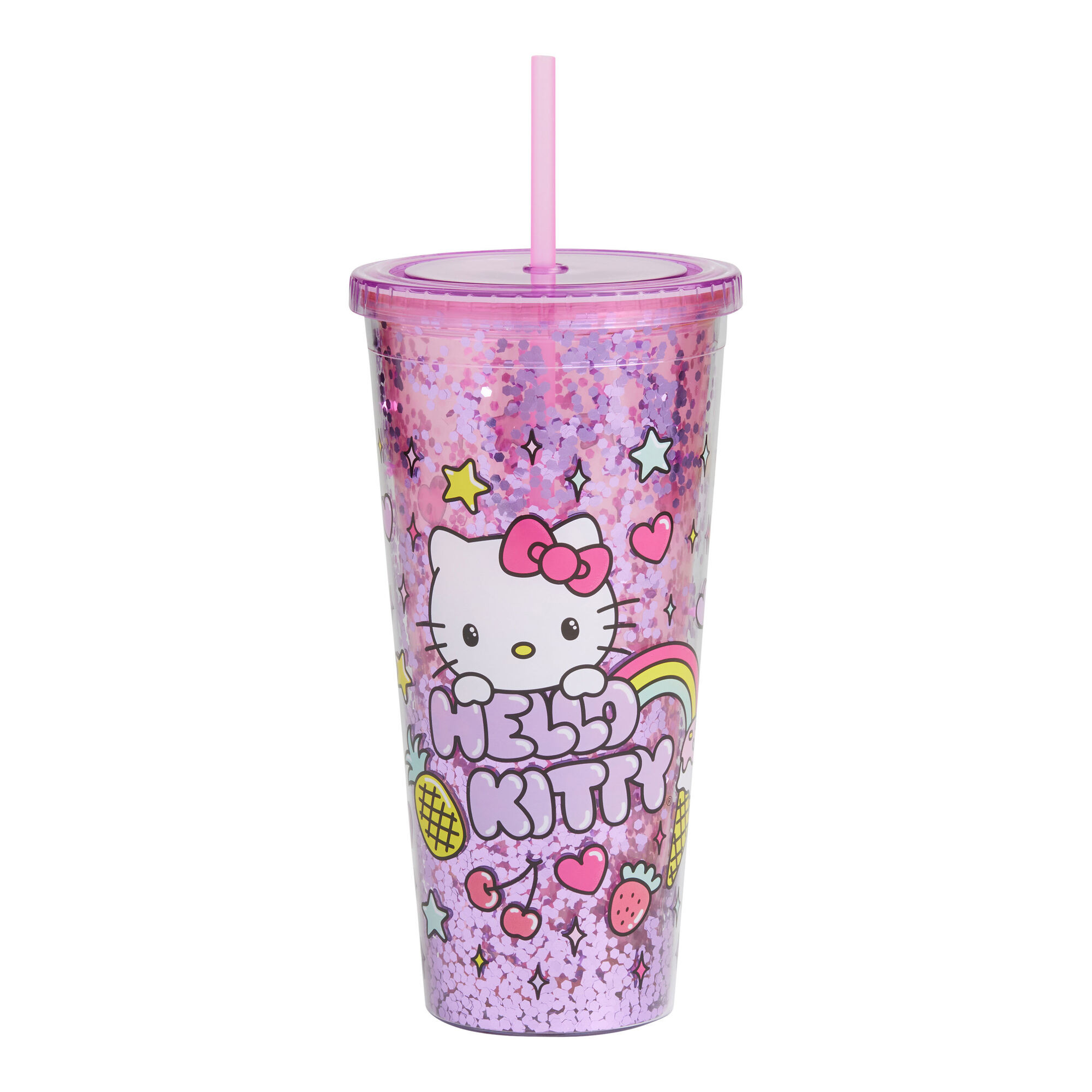Hello Kitty Pink Stars Double Wall Cup With Straw | World Market