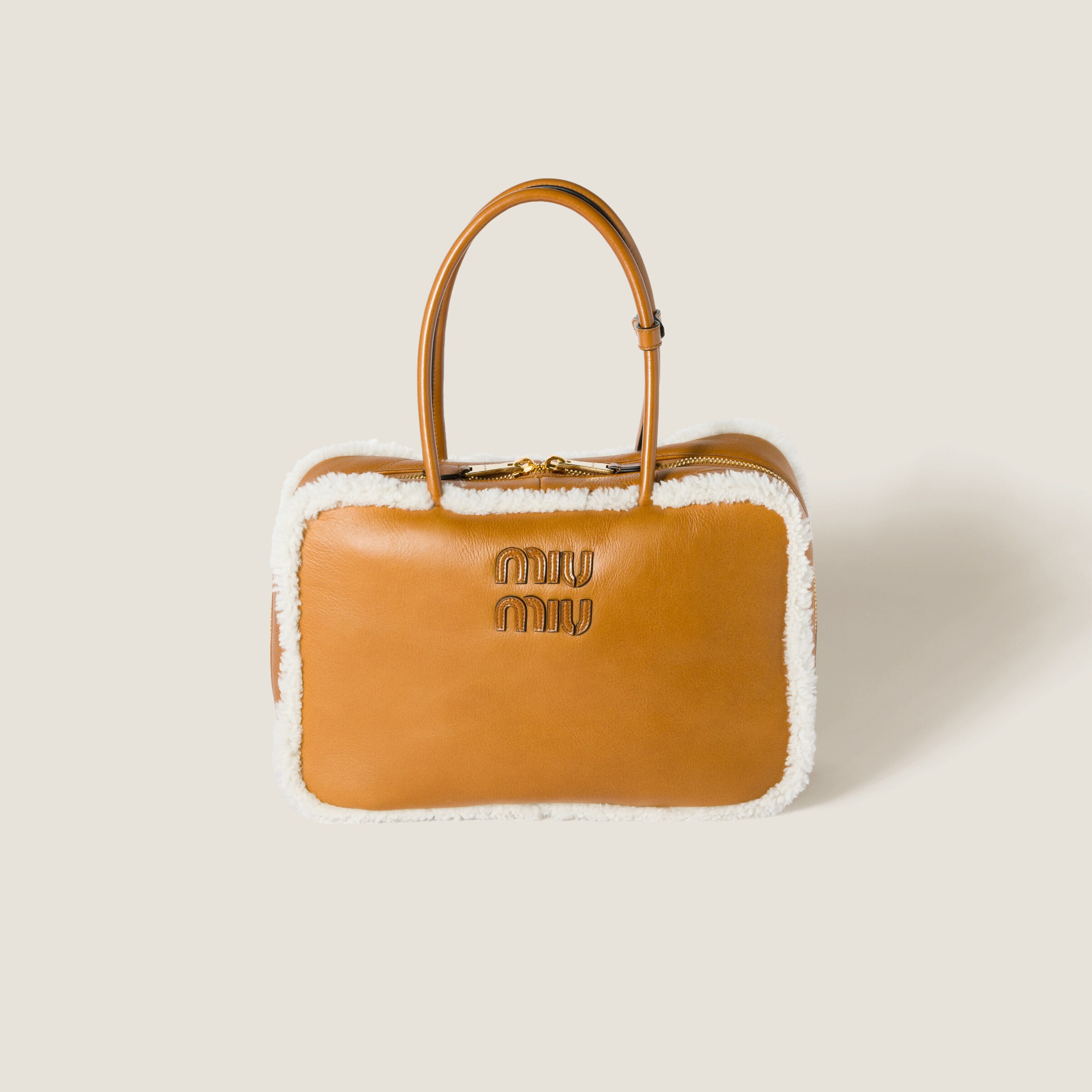 Cognac/natural Beau Shearling Top-handle Bag | Miu Miu | Miu Miu UK