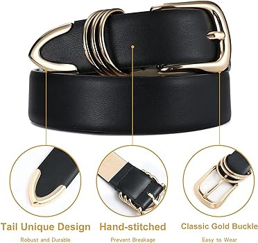 Women's Leather Belts with Gold Buckle Fashion Leather Waist Belt Elegant Ladies Belts for Jeans ... | Amazon (US)