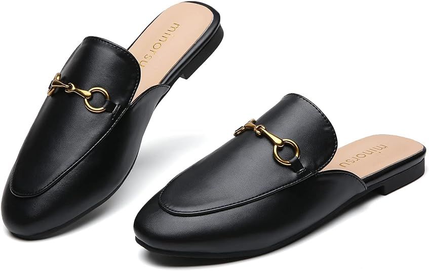 Amazon.com | Minorsu Buckle Mules for Women Round Toe Backless Flat Mules Slides Mules Shoes Ladi... | Amazon (US)