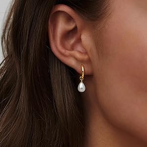 Pearl Earrings for Women, Trendy 14k Gold Pearl Dangle Drop Hoop Huggies Earrings Cubic Zirconia ... | Amazon (US)