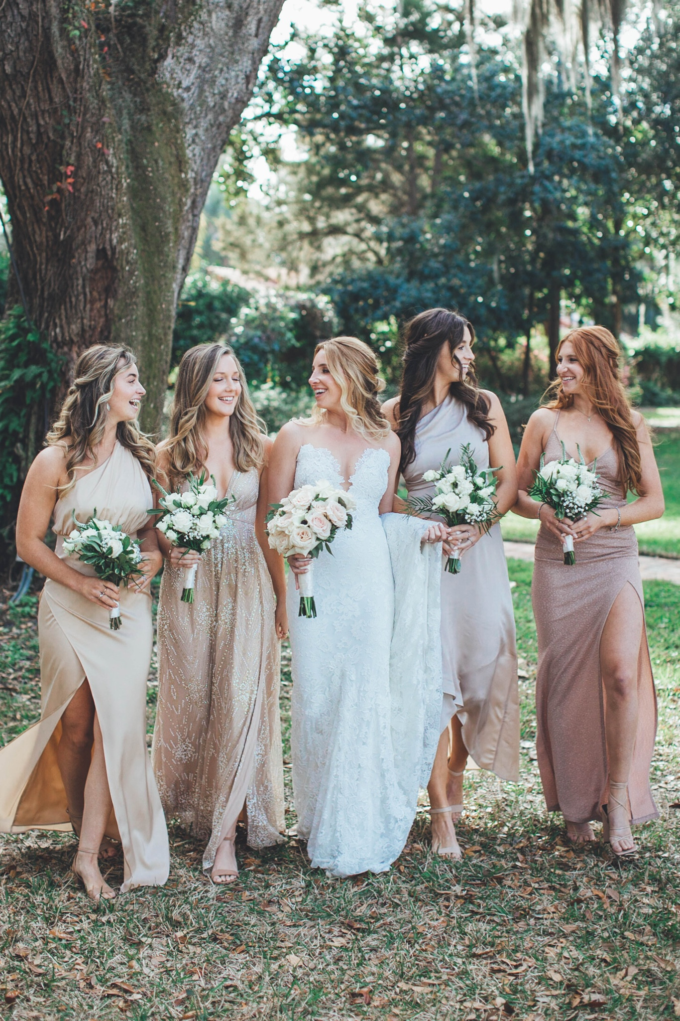 Champagne and Blush Wedding Dress Bridesmaids