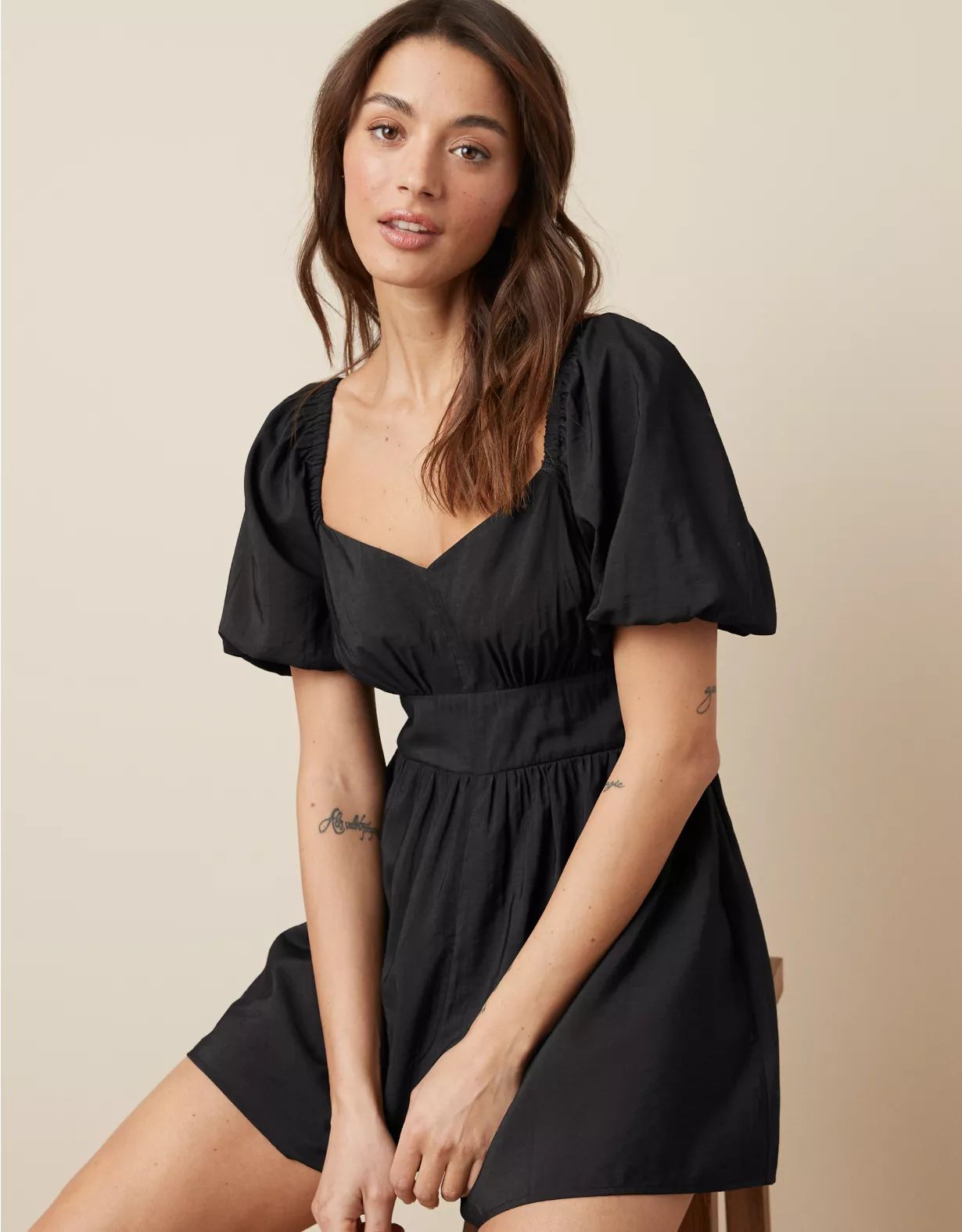AE Puff Sleeve Romper | American Eagle Outfitters (US & CA)