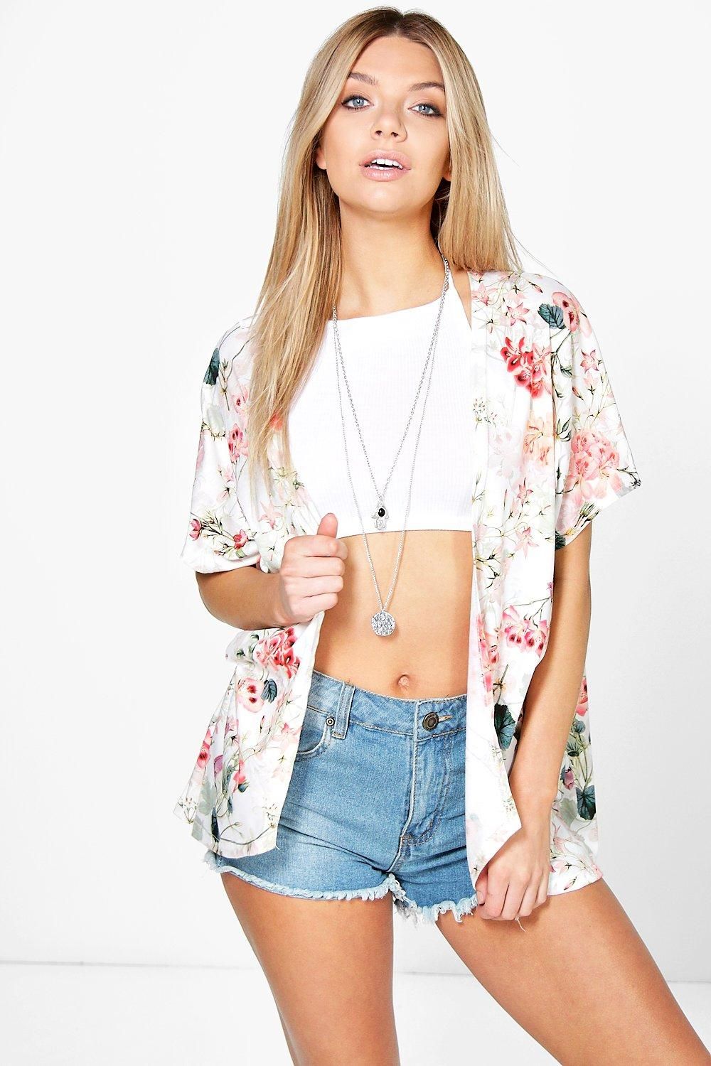 Darcey Botanical Kimono cream | Boohoo.com AU/NZ