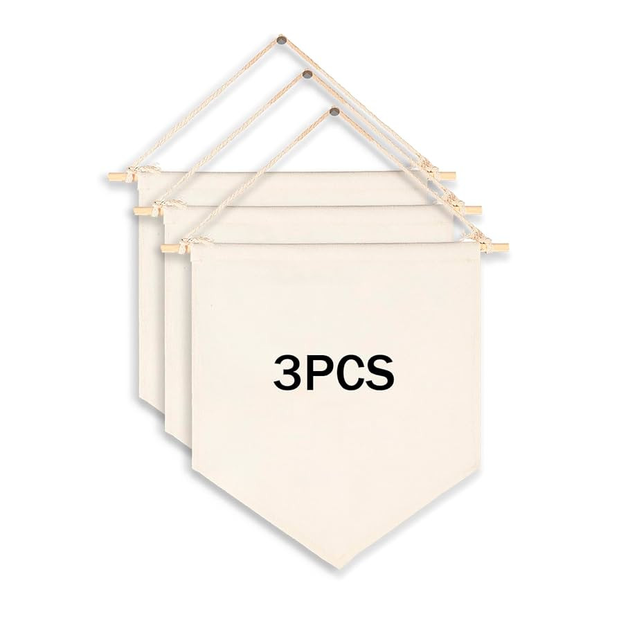 3Pcs Blank Wall Canvas Banners - Blank Pennant Flag Banner& Wooden Dowel &Unbound String - Decora... | Amazon (US)