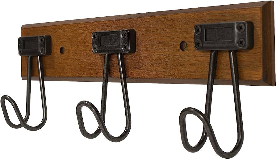 FantasHome 16” Label Wall Mounted Hook Rack with 3 Hooks – Brown/Black | Amazon (US)