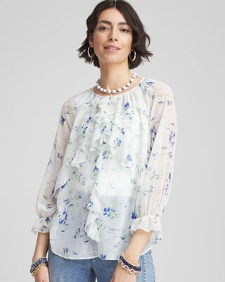 Women's Georgette Sheer Ruffle Blouse in Blue | Chico's | Chico's