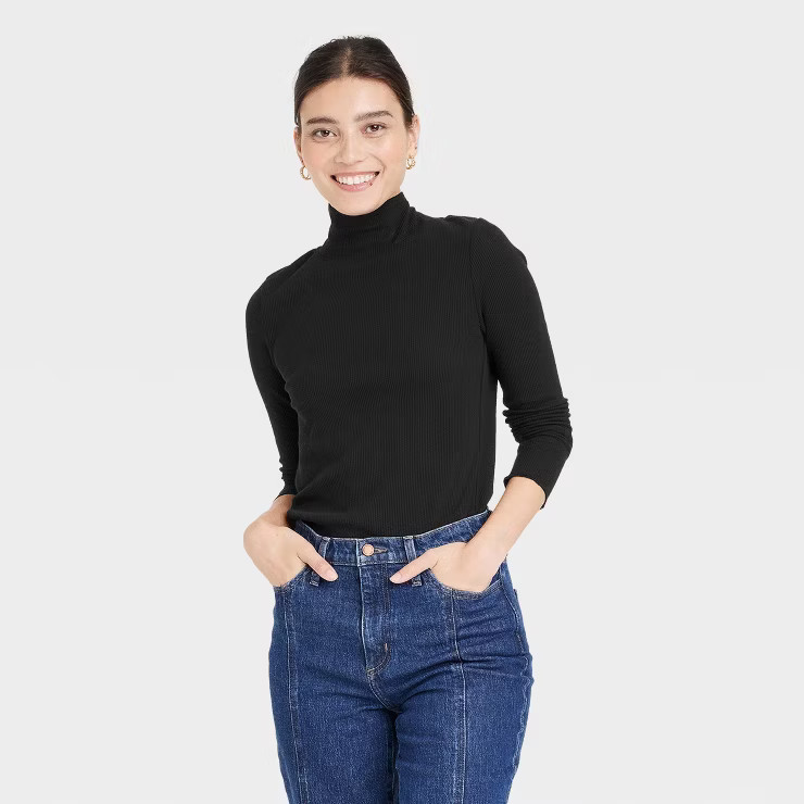 Women's Long Sleeve Waffle Knit Mock Turtleneck Slim Fit T-Shirt - Universal Thread™ | Target