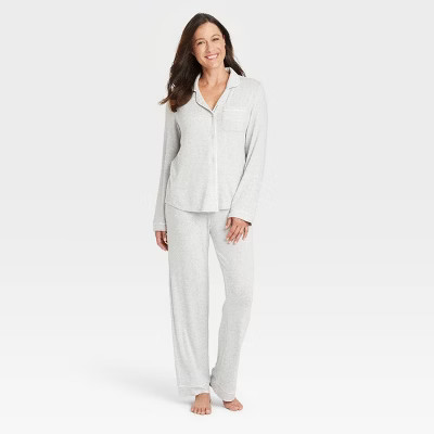 Women's Perfectly Cozy Long Sleeve Top and Pants Pajama Set - Stars Above™ Light Gray | Target