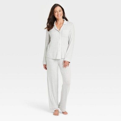 Women&#39;s Perfectly Cozy Long Sleeve Top and Pants Pajama Set - Stars Above&#8482; Light Gray S | Target