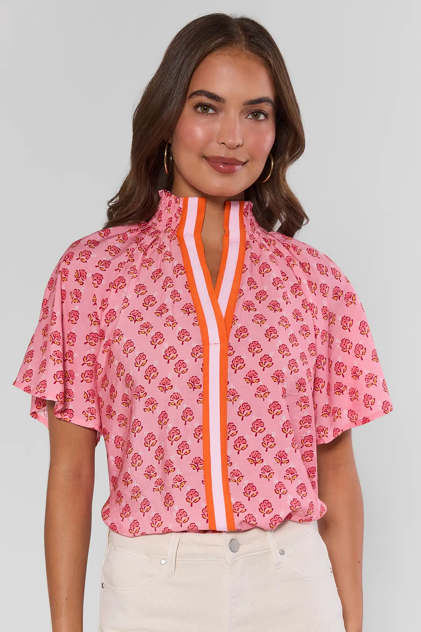 Pink Printed Contrast Trim Top by THML | Avara