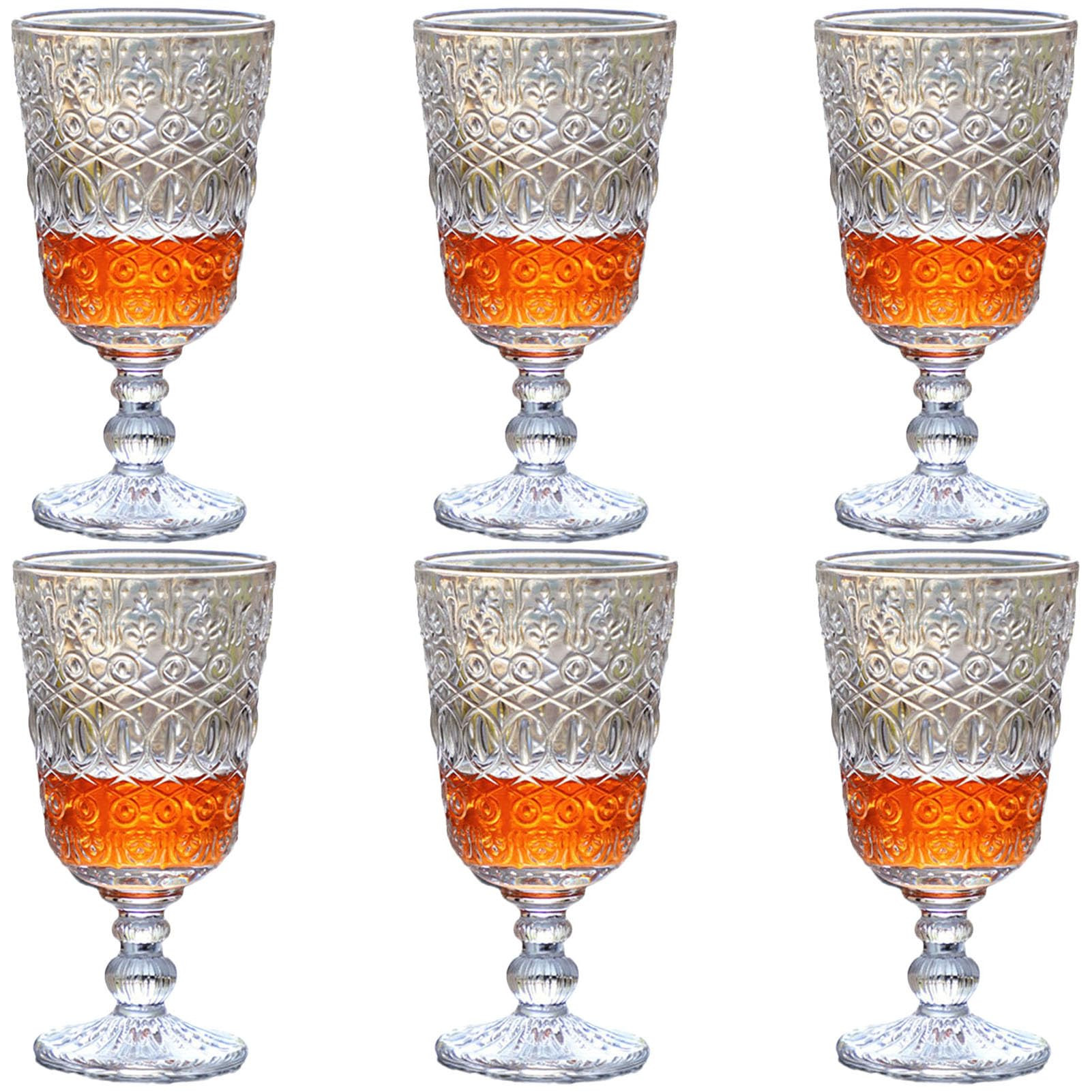 Clear Vintage Drinking Glasses set of 6 Glassware Wine Goblets 10 OZ Pretty Stemmed Cup for Weddi... | Amazon (US)