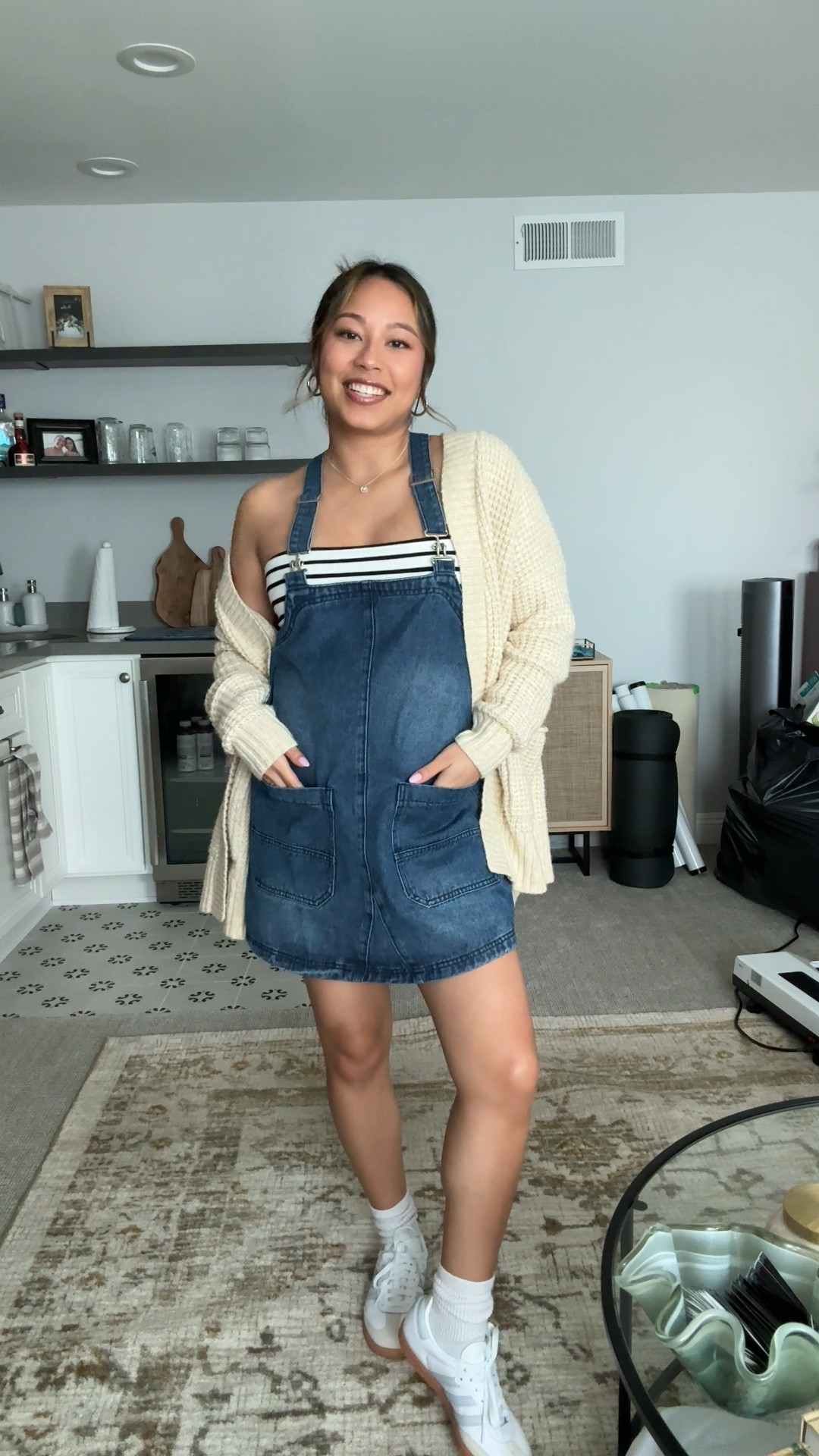 cutie little denim dress for spring & summer | ordered size small - pregnancy friendly for during & after! | amazon fashion find | pregnancy outfits | pregnancy fashion | pregnancy style | striped tube top | adidas sambas | spring fashion | spring style 

#LTKStyleTip #LTKBump #LTKFindsUnder50