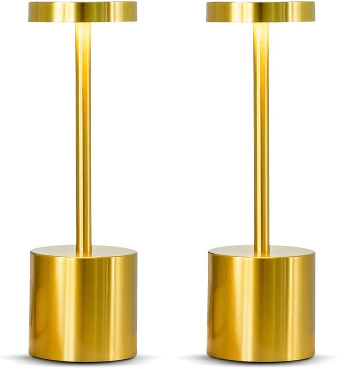 Cordless Table Lamps - Golden Wireless LED Table Light with 3 Color Stepless Dimming by Touch - C... | Amazon (US)