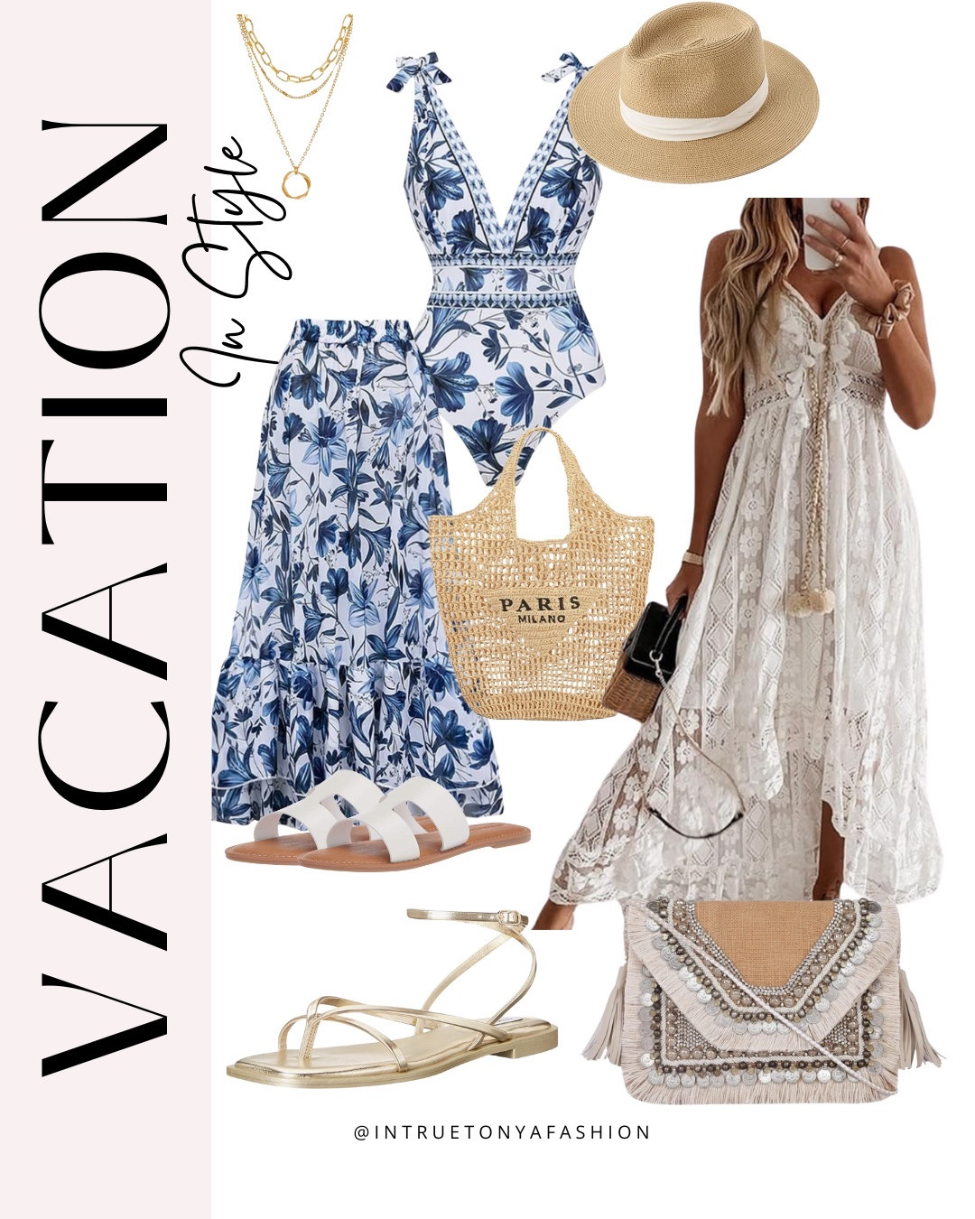 Vacation outfit from amazon — one piece swimsuit with matching skirt cover up, sandals, white lace beach dress, sun hat and beach bag








vacation outfits, tropical outfits, beach outfits, beach clothes, resort wear 2026, summer outfits, beach vacation outfit 

#LTKTravel #LTKSwim #LTKSaleAlert