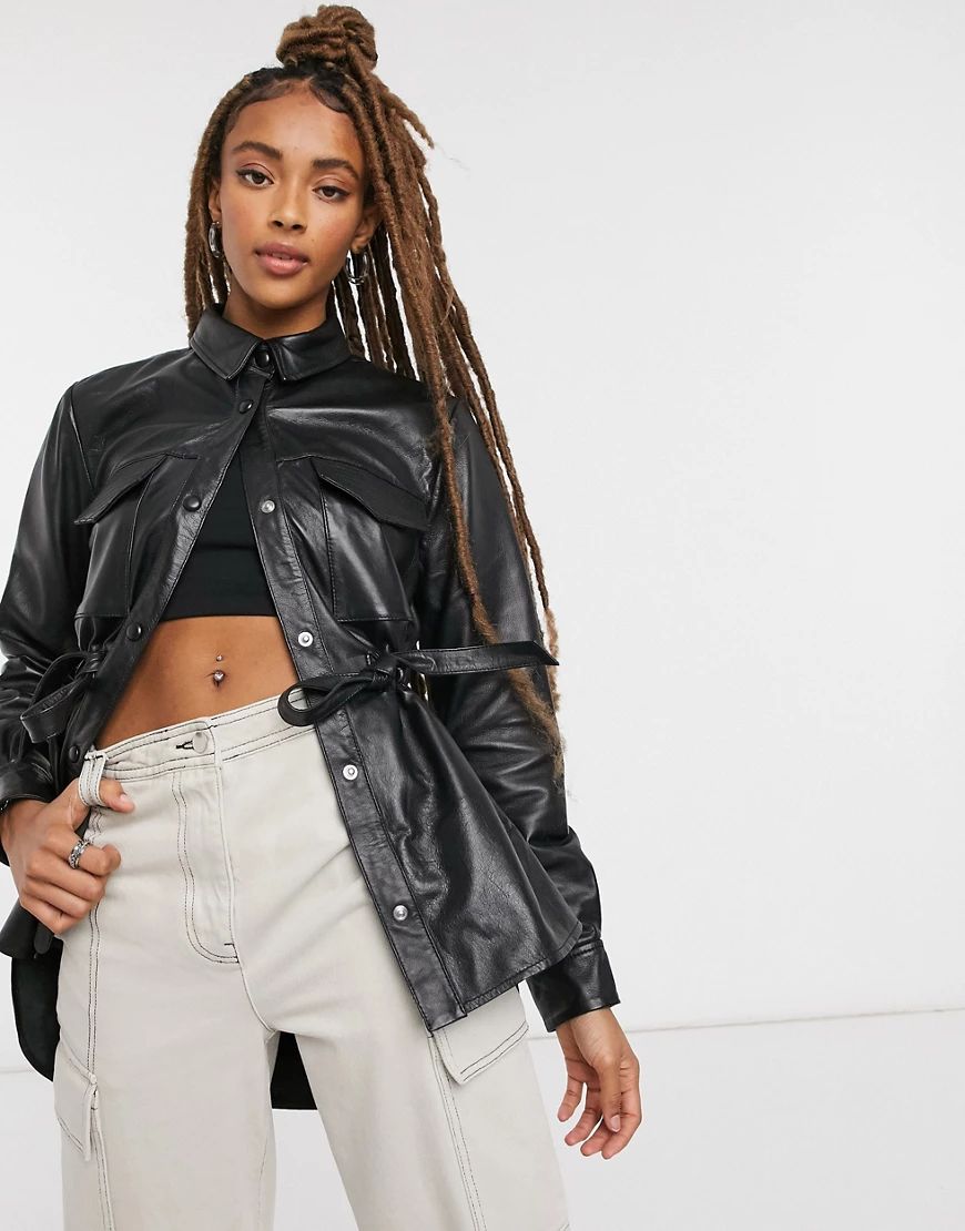 Lab Leather anorak shacket in black | ASOS (Global)