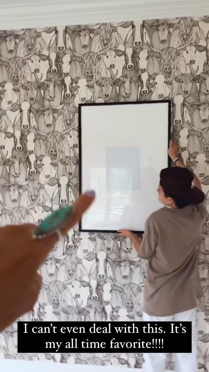 Oversized Pottery Barn gallery wall frames! Black wood frames with white mat! Cow print wallpaper from Spoonflower!! Everything linked! 

#LTKFind #LTKhome #LTKstyletip