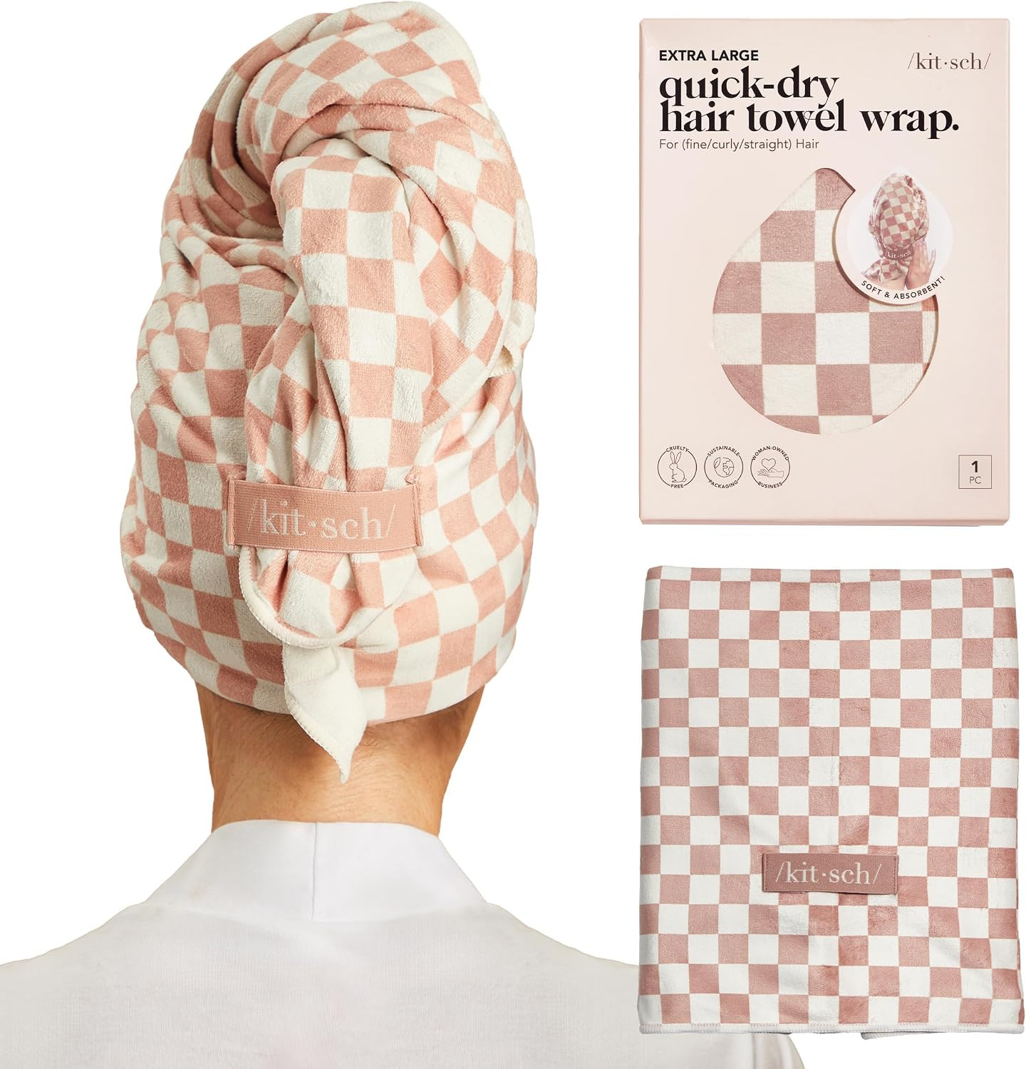 Kitsch XL Microfiber Hair Towel Wrap for Women - Quick Dry Towel | Microfiber Towel for Hair | Hair Drying Towel Wrap for Long Hair| Hair Towels for Women | Hair Turban Towel for Wet Hair (Terracotta) | Amazon (US)