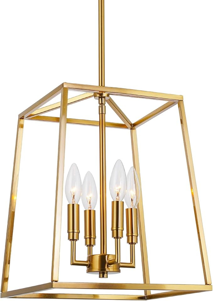 Kira Home Bellevue 16" 4-Light Modern Gold Lantern Pendant Light, Large Gold Geometric Metal Cage... | Amazon (US)