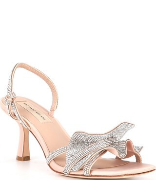 Antonio Melani Maris Metallic Coated Rhinestone Embellished Ruffle Dress Sandals | Dillard's | Dillard's