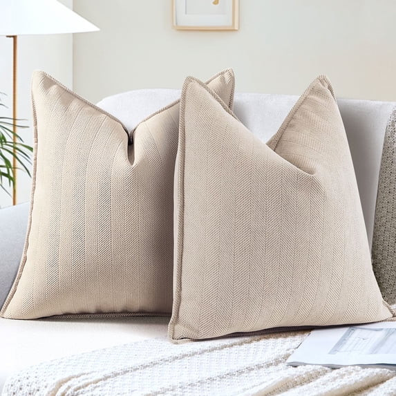 Sanmadrola Beige Pillow Covers 18x18 Set of 2 Chenille Throw Pillow Cover with Elegant Design Sof... | Walmart (US)