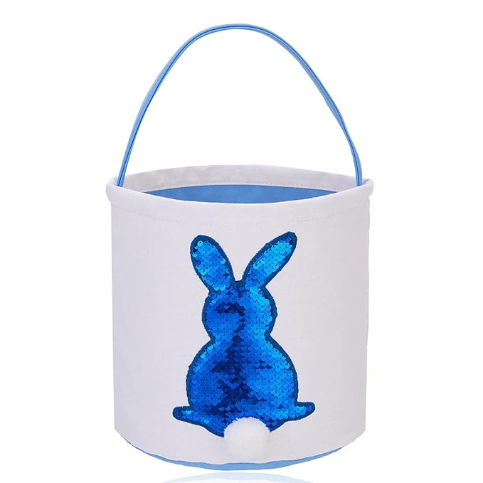 Jilimeli Easter Bunny Basket, Easter Bucket with Sequin Rabbit, Fluffy Tail, Easter Bucket Empty,... | Amazon (US)