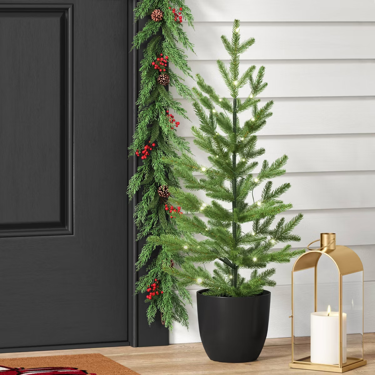 3' Pre-lit Indexed Balsam Fir Mini Artificial Christmas Tree in Black Pot Warm White Lights - Won... | Target