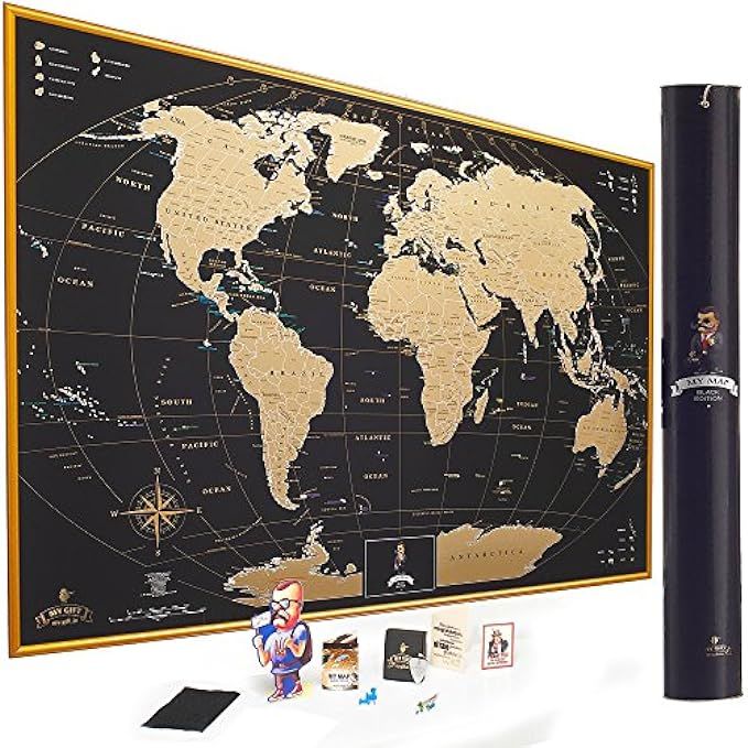 MyMap Gold Scratch Off World Map Wall Poster with US States, 35x25 inches, Includes Pins, Buttons an | Amazon (US)