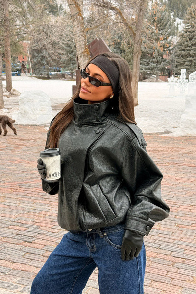 Edikted Jaicee High Neck Oversized Faux Leather Jacket | Urban Outfitters (US and RoW)