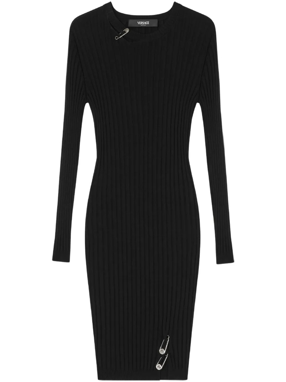 Versace Safety Pin ribbed-knit Mini Dress | Black | FARFETCH | Farfetch Global