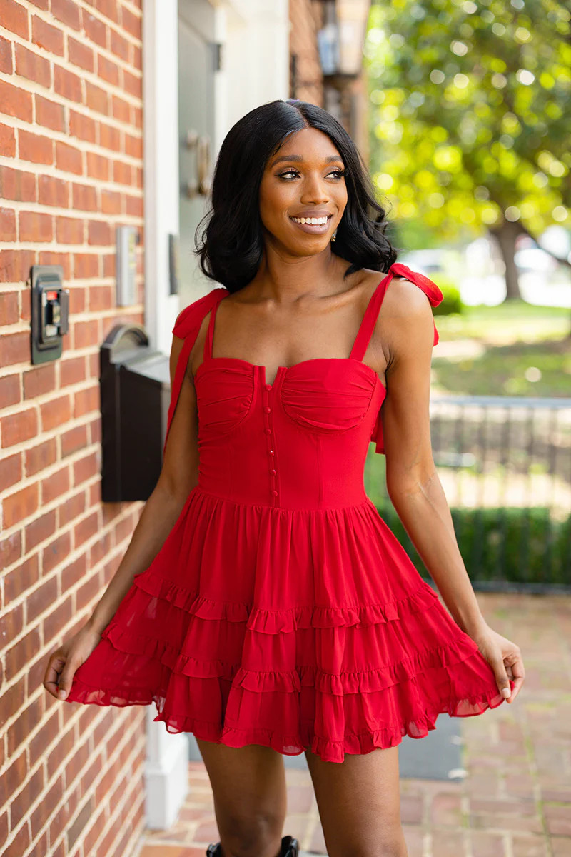 BuddyLove | Betty Tie-Shoulder Mini Dress | Crimson | BuddyLove