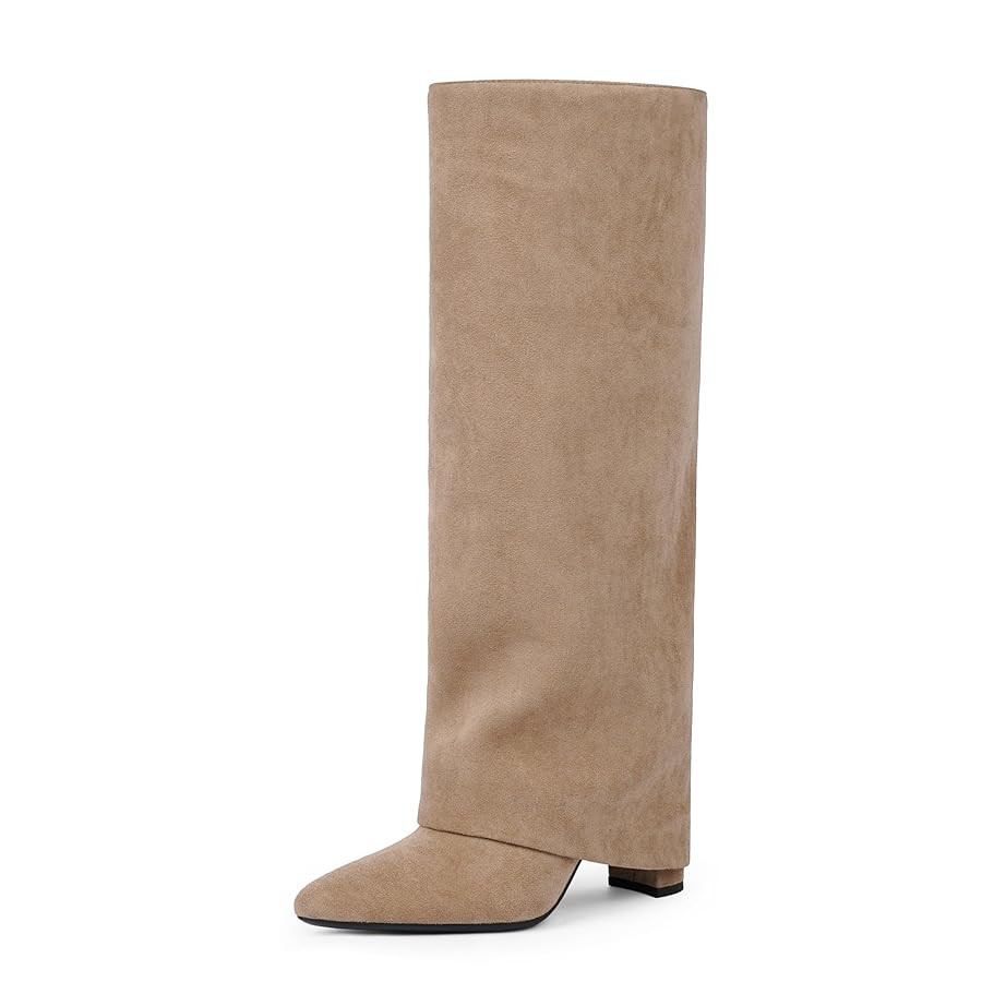 Modatope Knee High Boots Women Fold Over Knee High Boots Chunky High Heels Long Boots Zipper Poin... | Amazon (US)