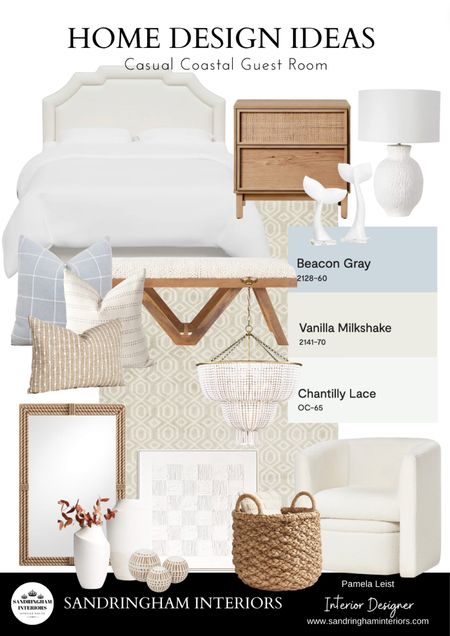 Casual Coastal Home Decor | Upholstered Bed Frame | Wood Night Stand | Upholstered Bench | | Ceramic Table Lamps | Coastal Table Lamps | Rope Wall Mirror | Coastal Pillows | Blue Pillows | Neutral Pillows | Paint Combination | Area Rug | Storage Baskets

#LTKhome #LTKstyletip