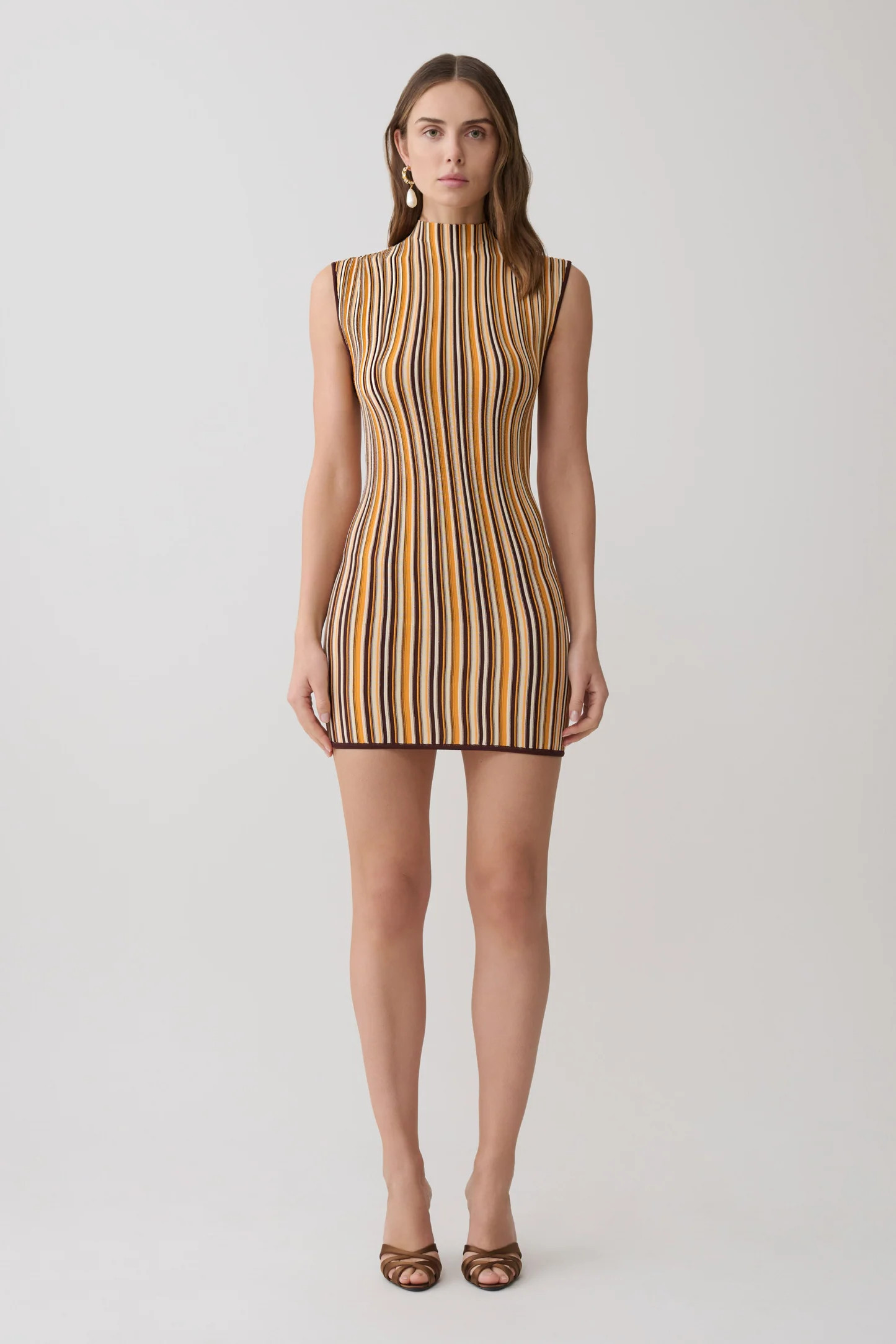 Meggie Striped Sleeveless Mini Dress - Orange/Chocolate | MESHKI US